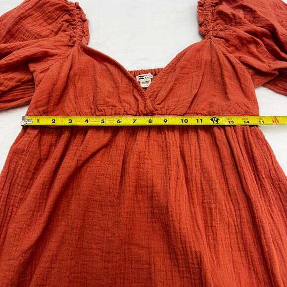 Billabong Perfect Paradise Coral/Terracotta Babydoll Puff Sleeve Dress Size L - Picture 5 of 12